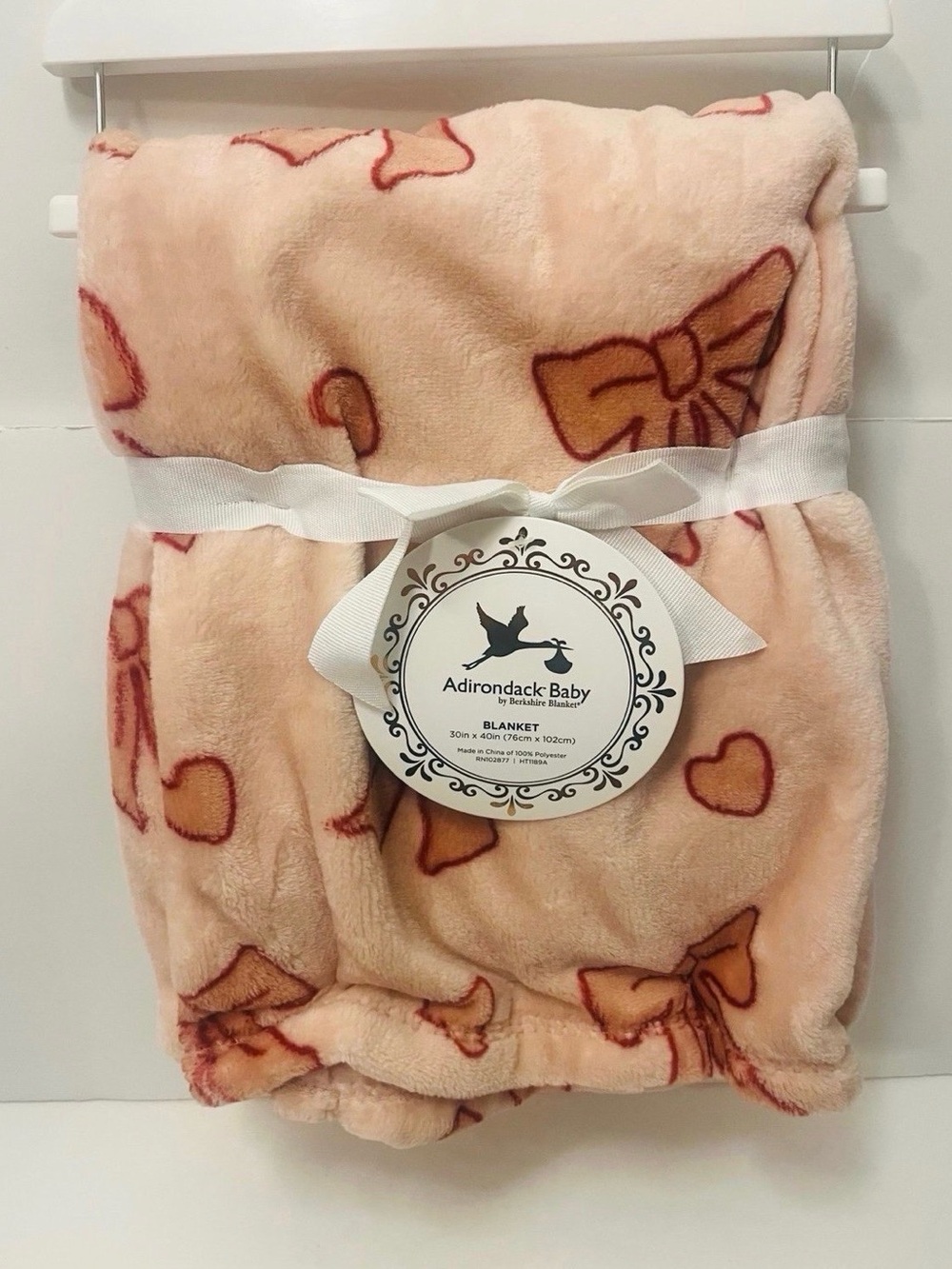 Adirondack Baby by Berkshire Blanket Pink with Dark Pink Outlined Bows & Hearts